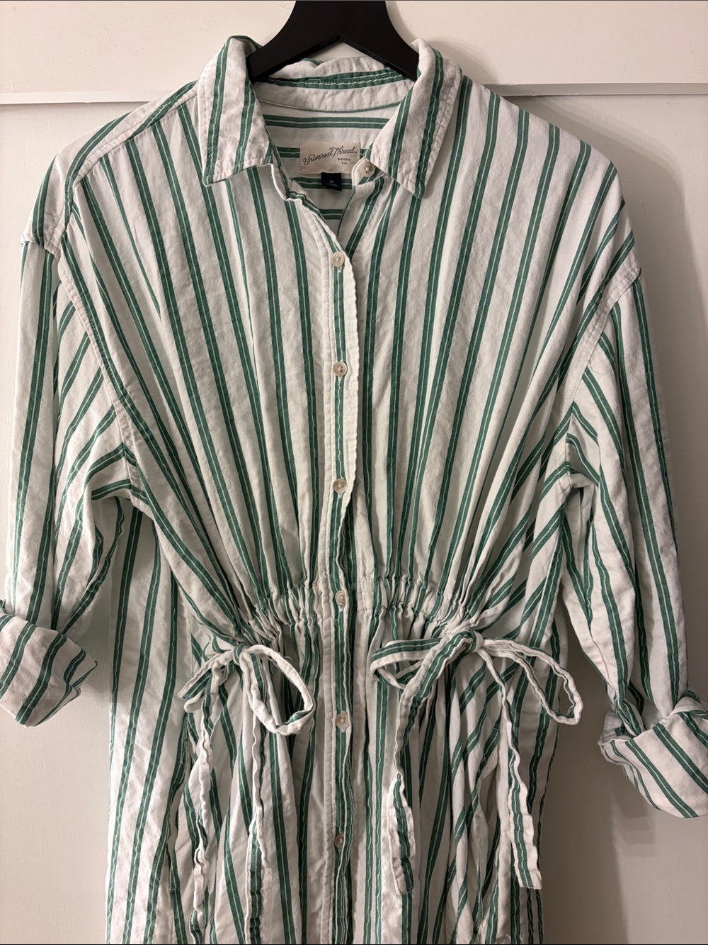 Universal Thread White Dress with Green Stripes and Drawstring